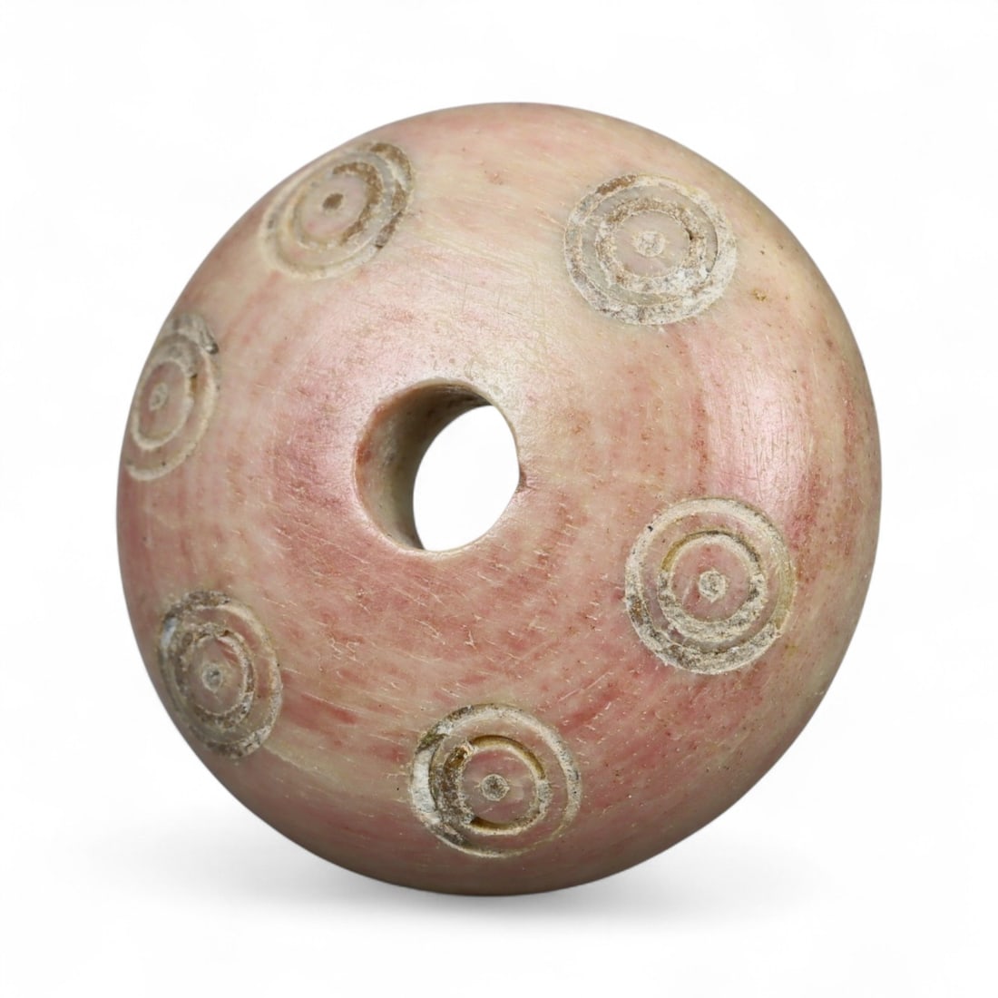 Ancient Medieval Nishapur Silk Road Bone Spindle Whorl, c. 9th-11th Century CE, 2cm: This finely carved spindle whorl originates from Nishapur, an important Silk Road city in medieval northeastern Iran, dating to approximately the 9th-11th century CE. Such spindle whorls were essentia