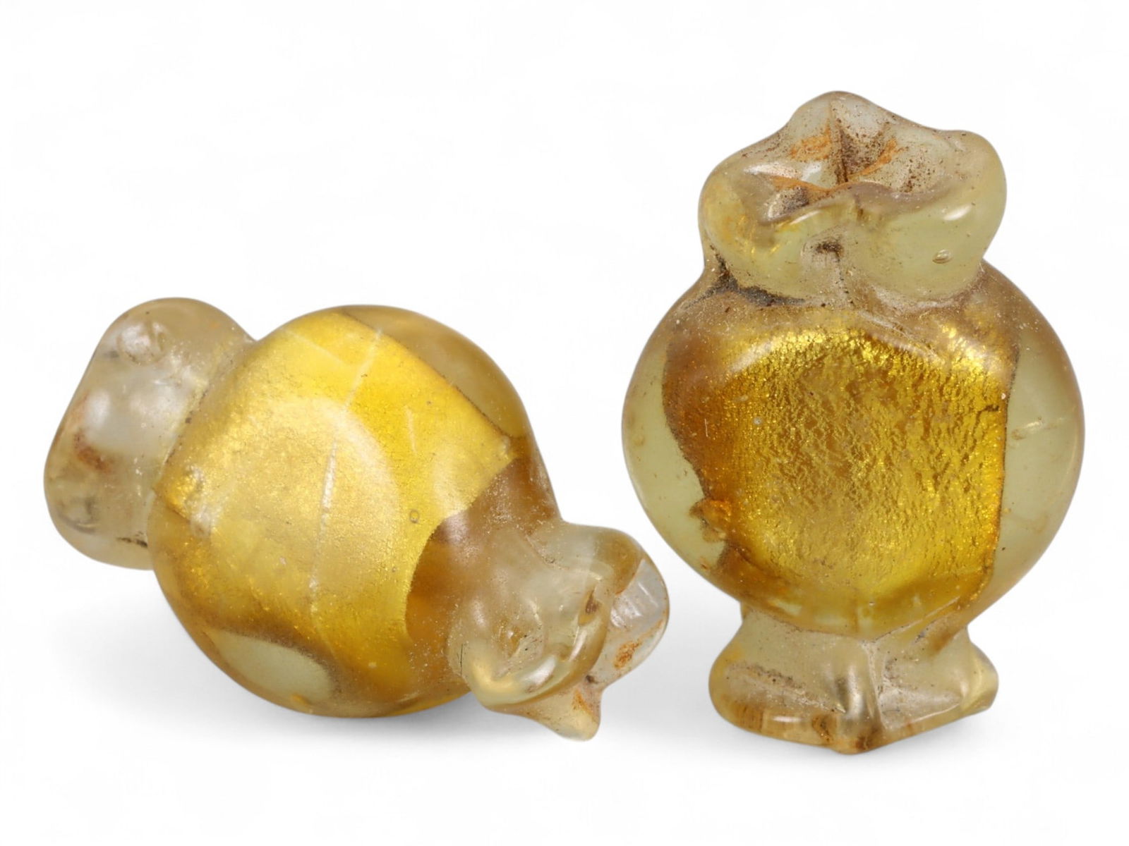 Antique Venetian Murano Gold Foil Glass Bead Pair, c. 20th Century, 2cm (1 of 1)