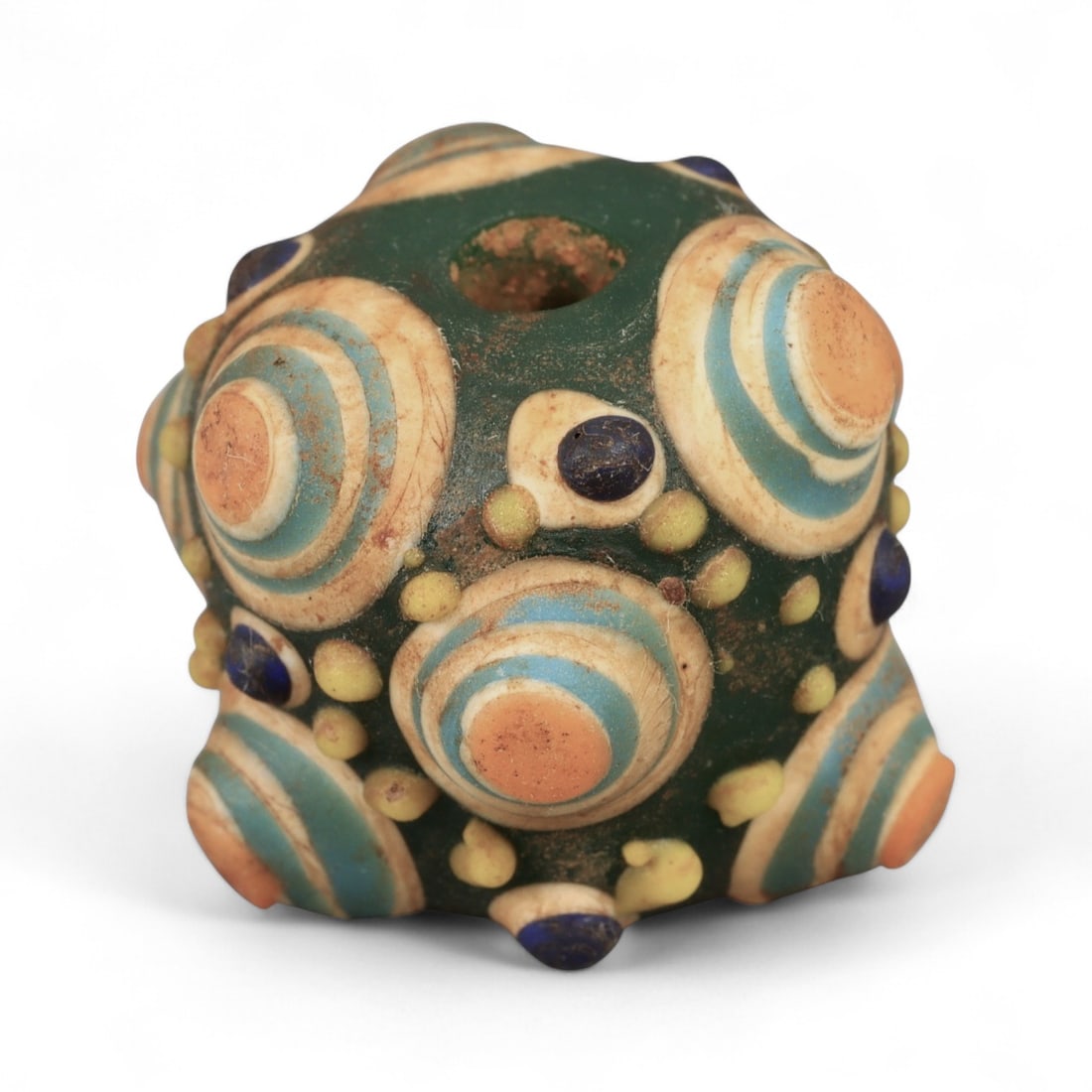 Ancient Western Asiatic Polychrome Green Node-Eye Glass Bead, c. 4th-2nd Century BCE 2.4cm (1 of 2)