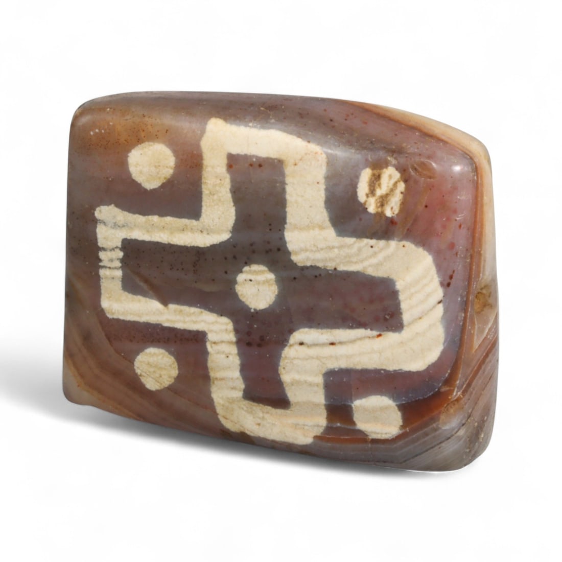 Ancient Silk Road Indo-Himalayan Etched Carnelian Bead, c. 8th-12th Century CE, 2.7cm: This rare etched carnelian bead originates from the Indo-Himalayan region, dating to the 8th-12th century CE, a period when sacred art and long-distance trade flourished across northern India, Nepal, 