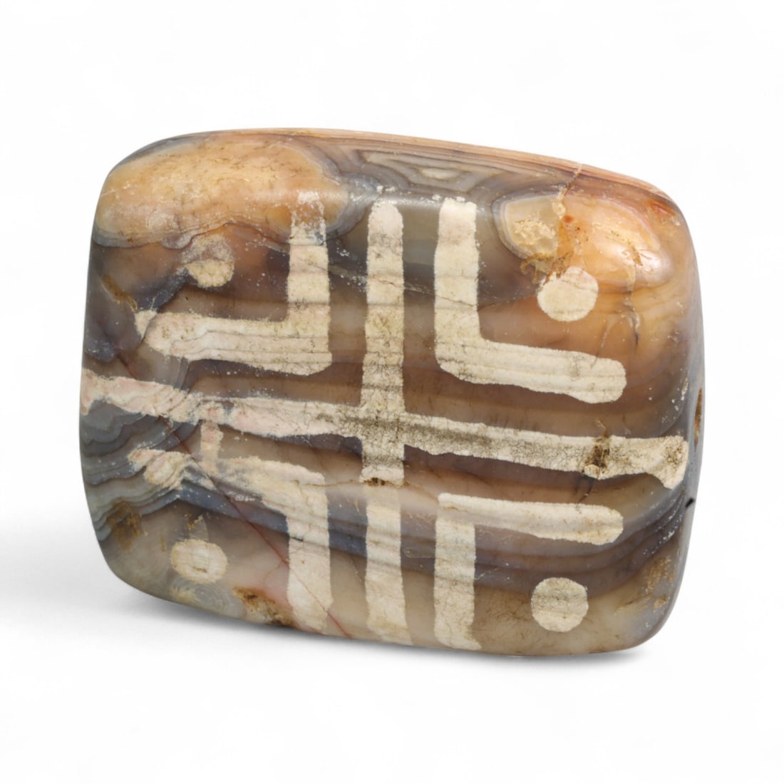 Ancient Silk Road Indo-Himalayan Etched Carnelian Bead, c. 8th-12th Century CE, 3.1cm: This rare etched carnelian bead originates from the Indo-Himalayan region, dating to the 8th-12th century CE, a period when sacred art and long-distance trade flourished across northern India, Nepal, 