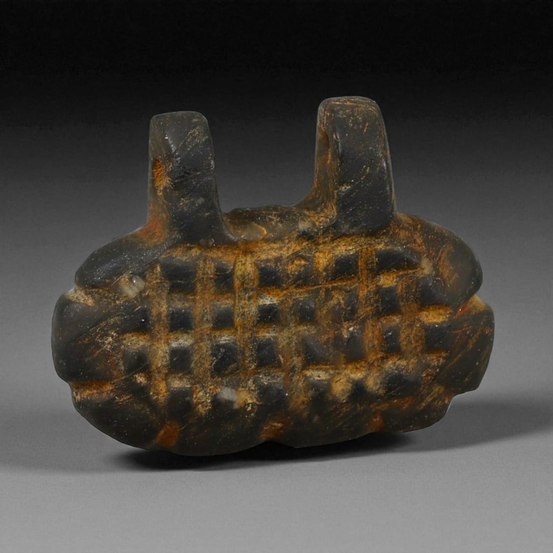Ancient Elamite Black Stone Plaque Amulet with Grid Pattern, c. 2nd-1st Millennium BCE 20 mm (1 of 2)