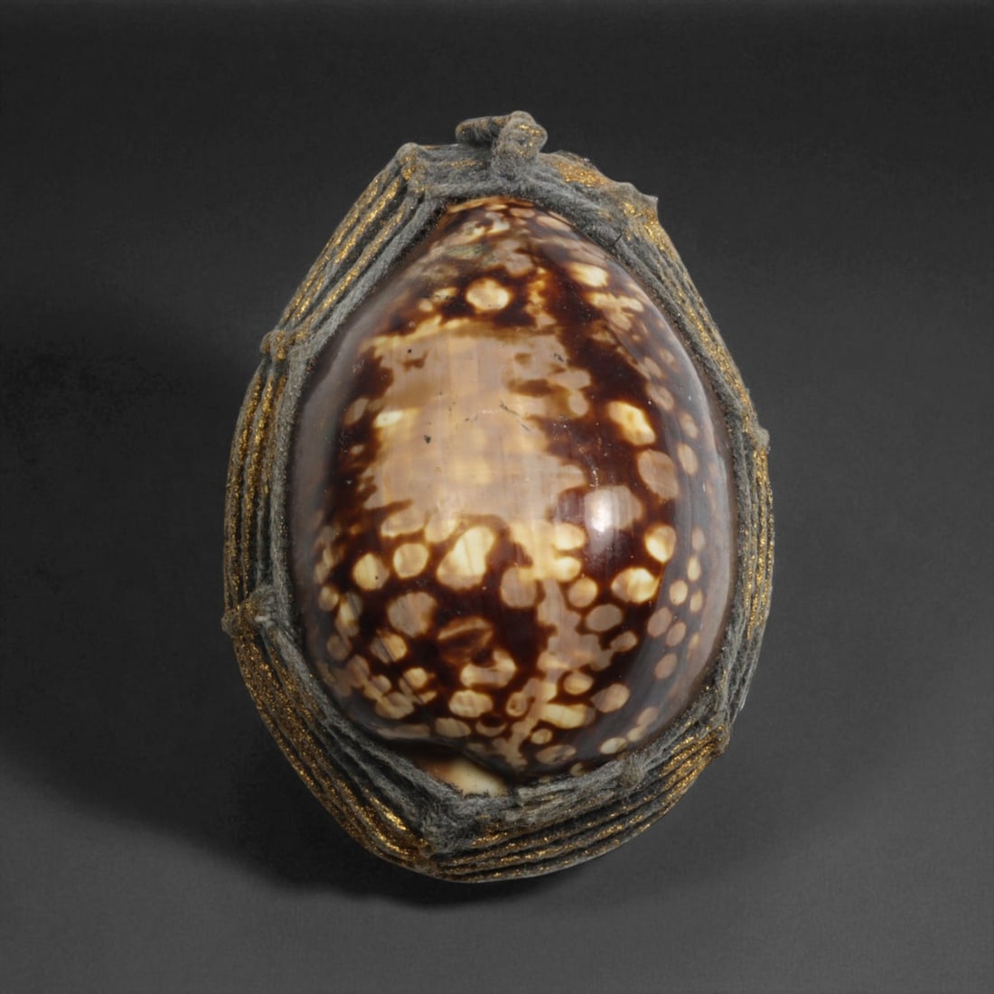 Antique Thai Rattanakosin Sacred Cowrie Shell Charm in Woven Cord, c. 19th Century CE, 100g (1 of 2)