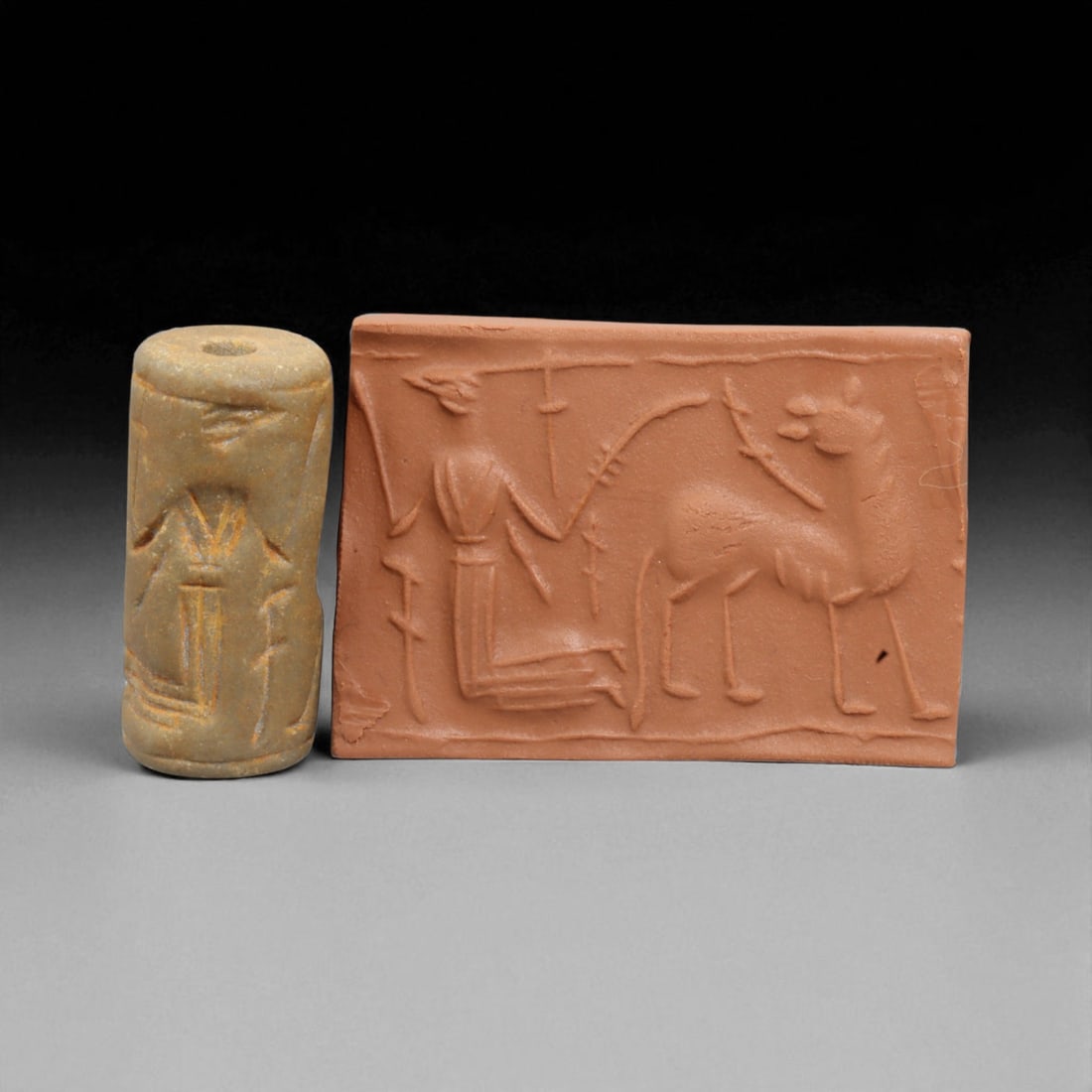 Ancient Mesopotamian Administrative Cylinder Seal, c. 2nd-1st Millennium BCE, 15g: This authentic cylinder seal from ancient Mesopotamia dates to the 2nd to 1st millennium BCE, a time when the art of carving miniature narratives on stone reached remarkable levels of refinement. Seal
