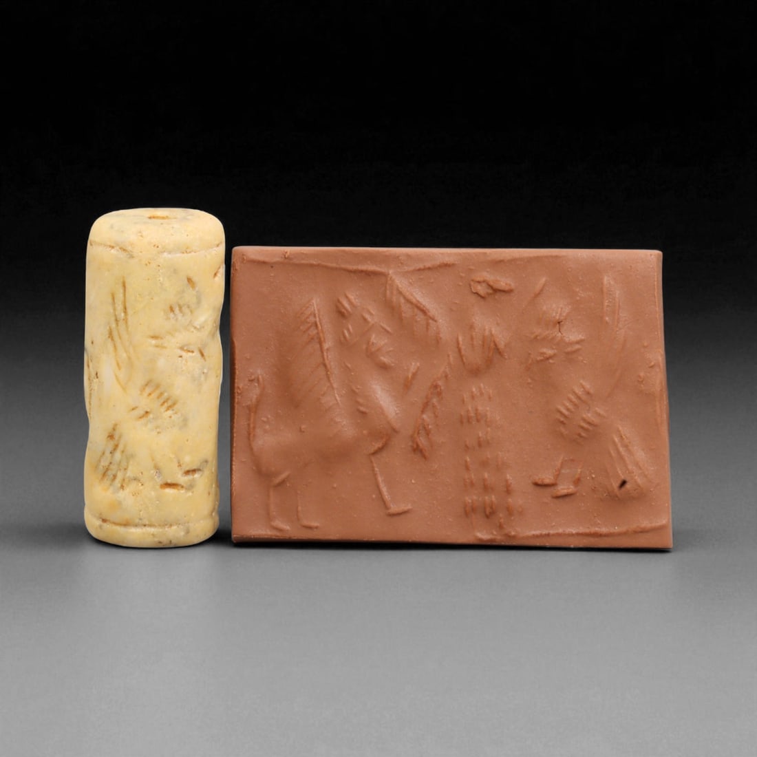 Ancient Mesopotamian Administrative Cylinder Seal, c. 2nd-1st Millennium BCE, 17g: This authentic cylinder seal from ancient Mesopotamia dates to the 2nd to 1st millennium BCE, a time when the art of carving miniature narratives on stone reached remarkable levels of refinement. Seal