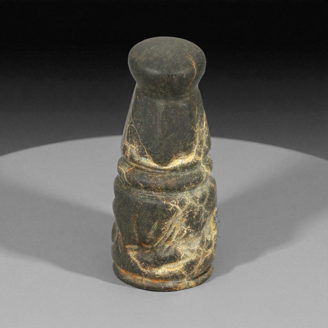 Ancient Sasanian Conical Dark Stone Stamp Seal with Incised Base, c. 3rd-6th Century CE, 43g (1 of 3)