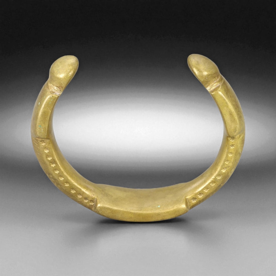 Antique West African Royal Manilla Currency Bracelet Symbolic Bronze Form, 19th Century, 7.8cm, 156g (1 of 3)