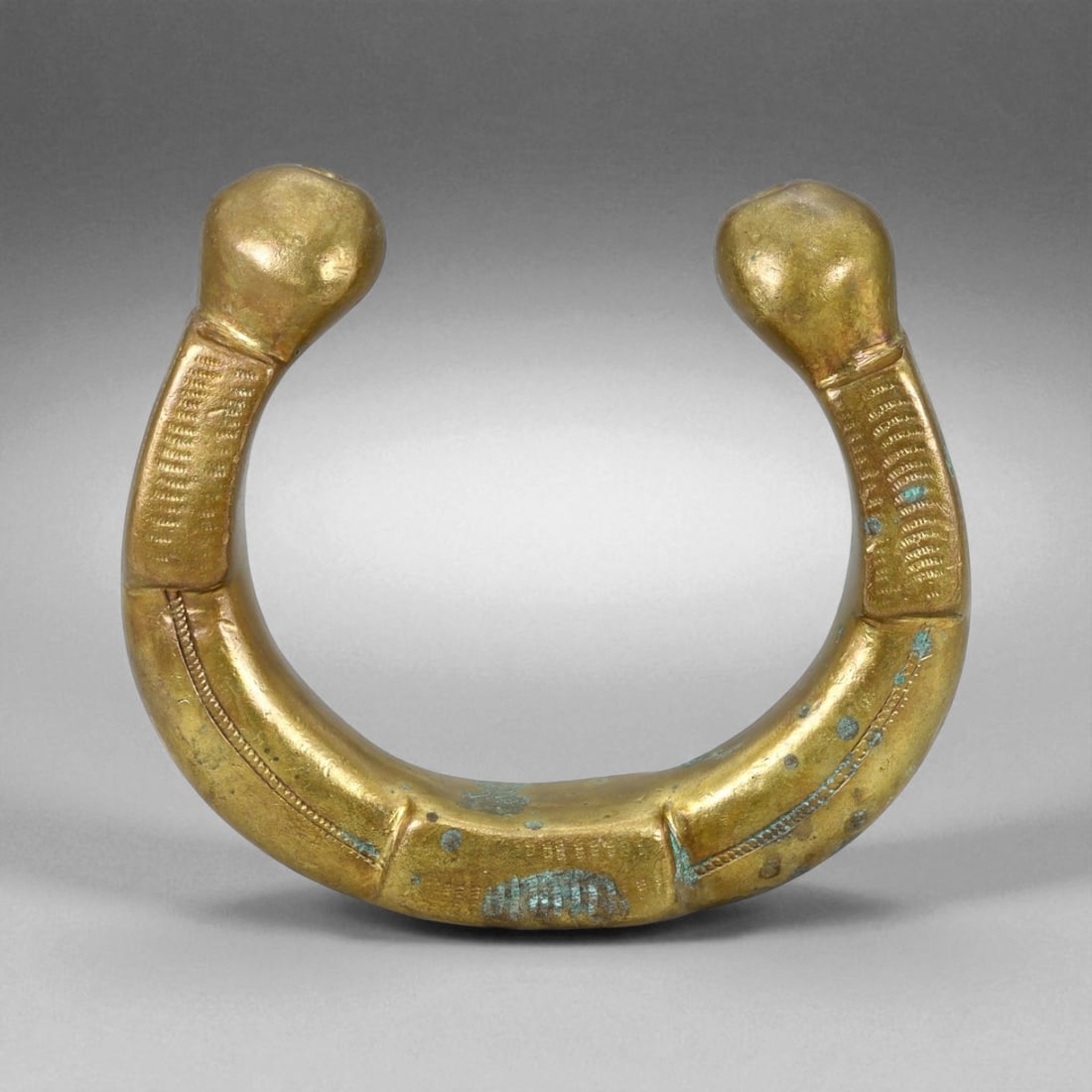 Antique West African Royal Manilla Currency Bracelet Symbolic Bronze Form, 19th Century, 8cm, 323g (1 of 3)