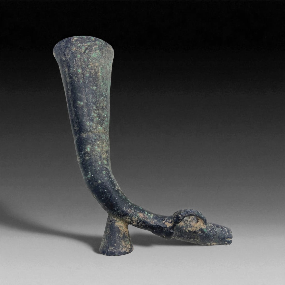 Ancient Achaemenid Persian Dragon-Head Bronze Rhyton, c. 6th-4th Century BCE, 16cm, 202g: This exceptional bronze rhyton, dating to the Achaemenid Persian Empire (c. 6th-4th century BCE), reflects the grandeur and cosmopolitan artistry of one of antiquity's most sophisticated civilizations