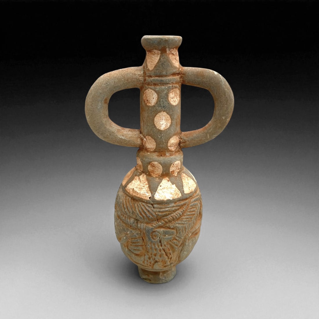 Ancient Cypriot Bichrome Ware Twin-Handled Ceramic Vessel, c. 8th-6th Century BCE, 15cm, 427g (1 of 3)