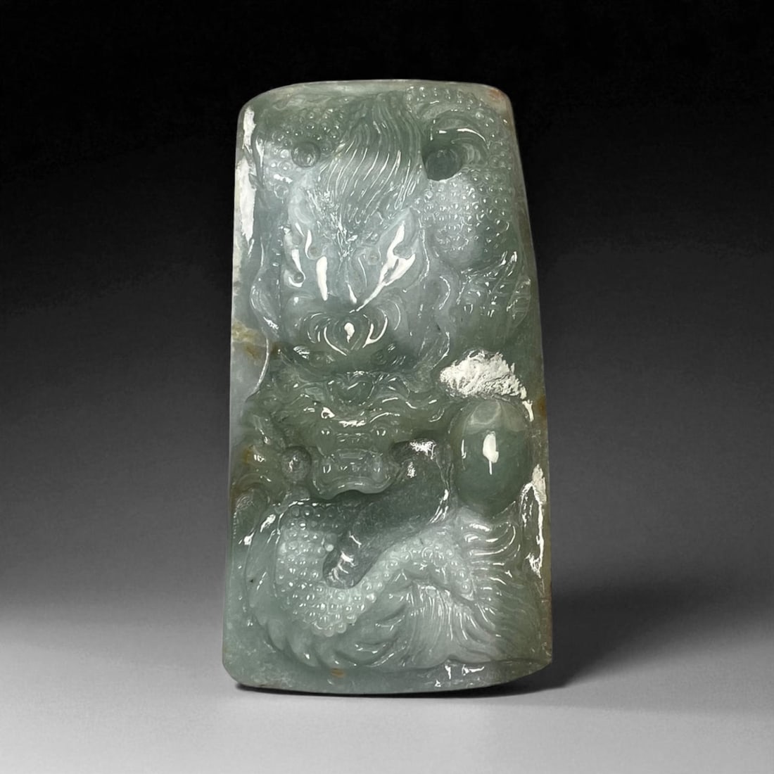 Vintage Chinese Pale Green Jadeite Dragon Pendant, c. Mid-20th Century, 6.5x3.5cm (1 of 2)