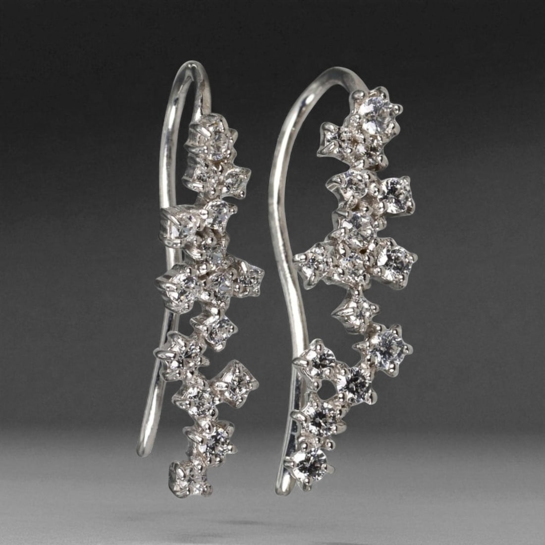 Frost Cascade Pattern 925 Silver Earrings with Cubic Zirconia, 1.8cm (1 of 2)