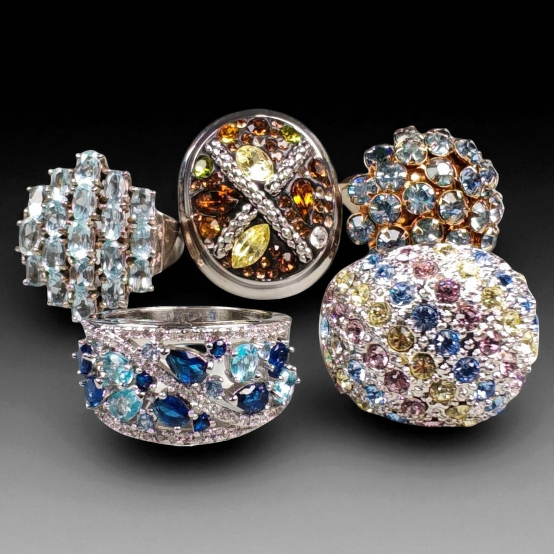 Lot of 5 Vintage and Contemporary Fashion Ring Lot, c. 20th-21st Century (1 of 2)