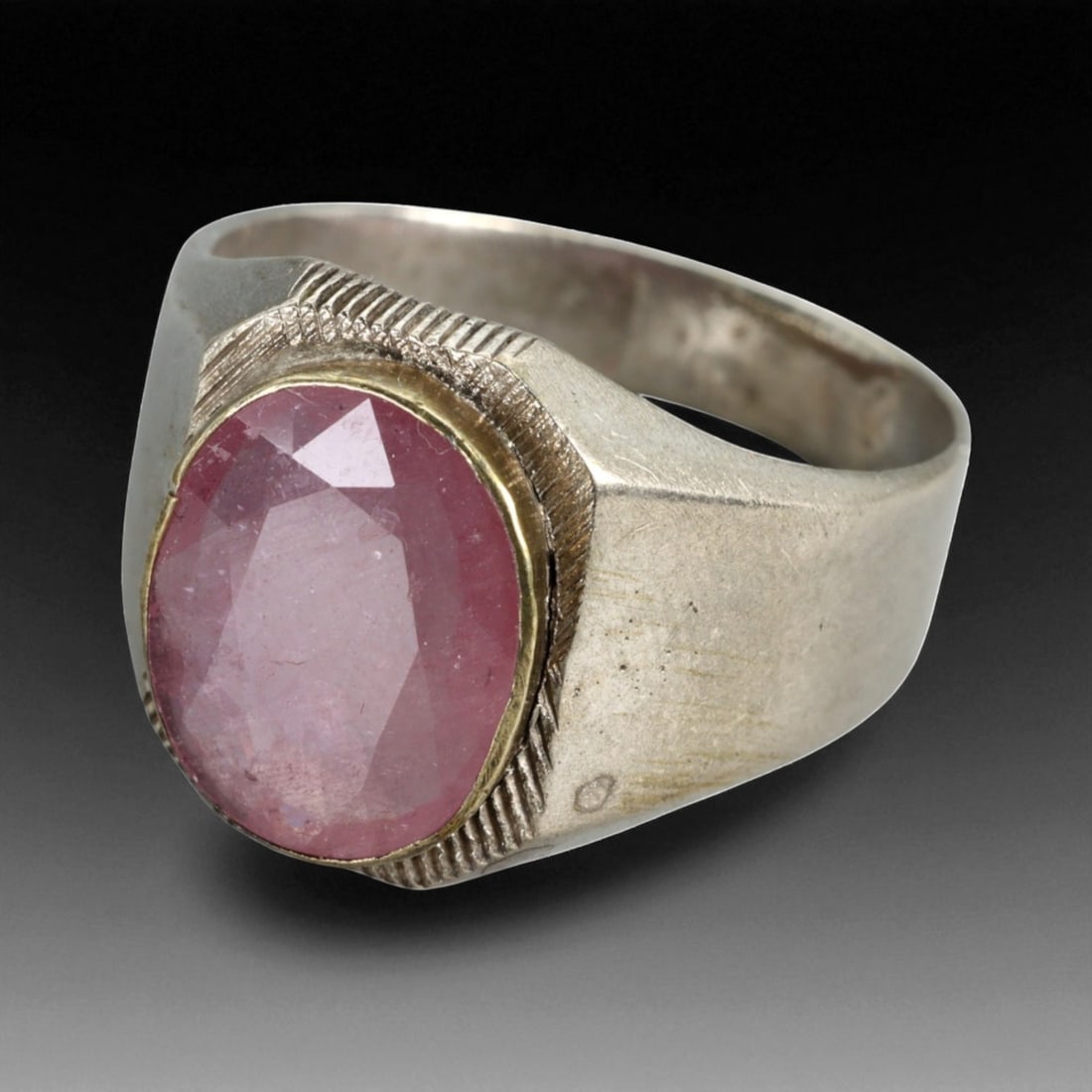 Antique Persian Ruby Faceted Oval Silver Ring, c. 19th-20th Century, US Size 10.5 (1 of 3)