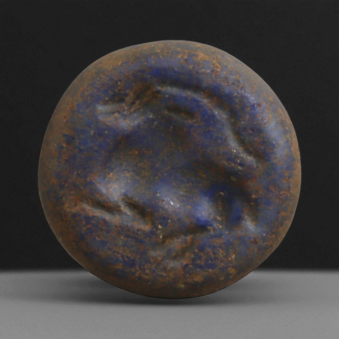 Ancient Bactrian Lapis Lazuli Round Stamp Intaglio with Leaping Ibex, c. 2200-1800 BCE, 1.5cm (1 of 3)