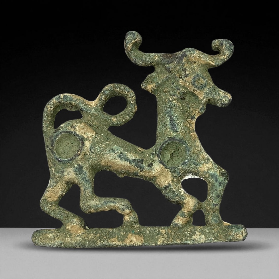 Ancient Luristan Bronze Ibex Finial Plaque, c. 9th-7th Century BCE, 7.5cm (1 of 2)