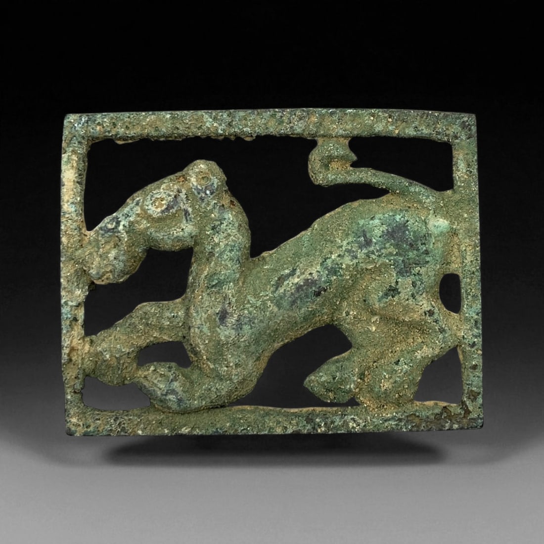 Ancient Scythian Bronze Plaque with Reclining Feline Motif, c. 6th-4th Century BCE, 7cm (1 of 2)