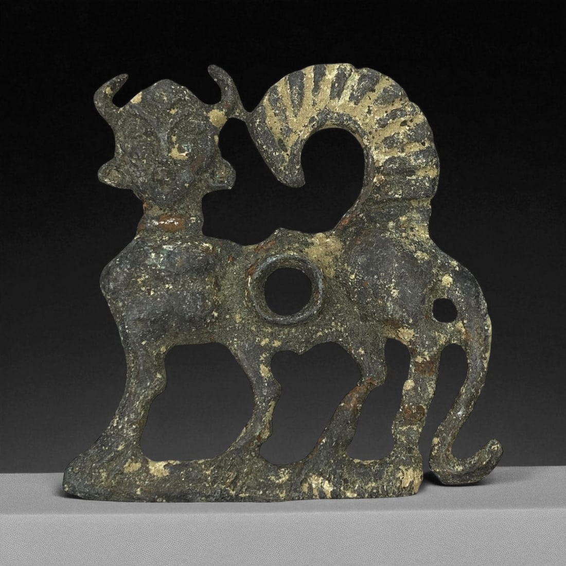 Ancient Luristan Bronze Ibex Mount with Central Aperture, c. 10th-8th Century BCE, 10cm (1 of 2)