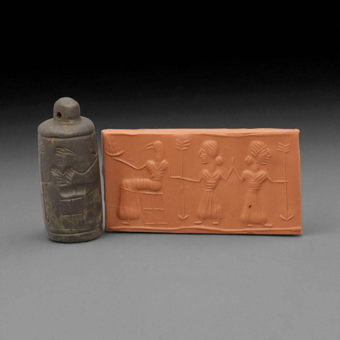 Ancient Mesopotamian Administrative Cylinder Seal, c. 2nd-1st Millennium BCE, 5.2cm: This authentic cylinder seal from ancient Mesopotamia dates to the 2nd to 1st millennium BCE, a time when the art of carving miniature narratives on stone reached remarkable levels of refinement. Seal