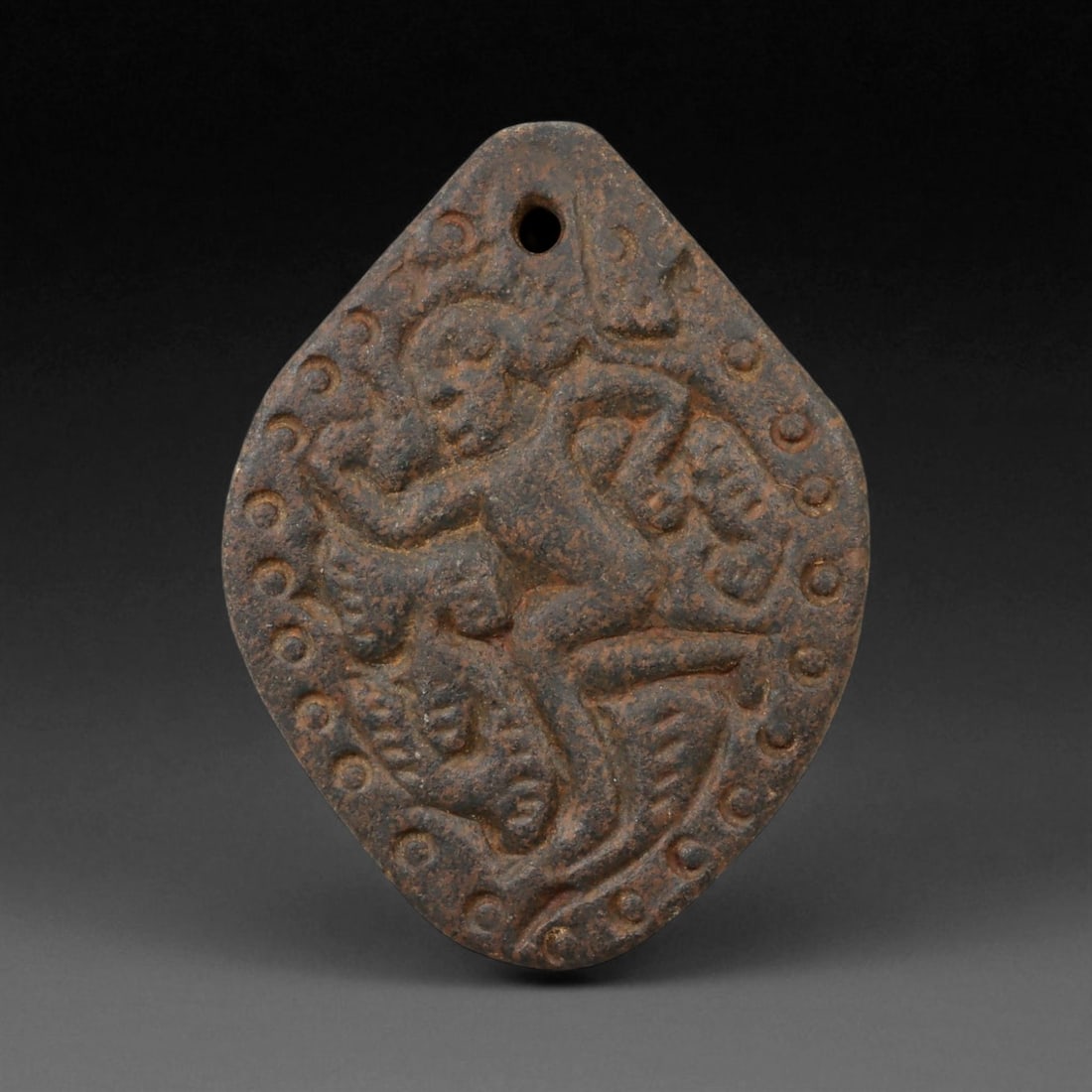 Ancient Gupta Stone Amulet with Heroic Figure, c. 4th-6th Century CE 7.5 x 3.6 cm (1 of 2)