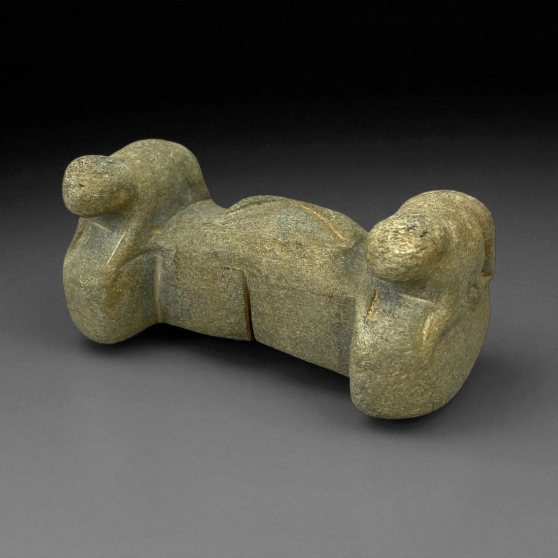 Ancient Elamite Steatite Altar with Twin Zoomorphic Terminals, c. 2nd Millennium BCE 9 x 4.5 cm (1 of 3)