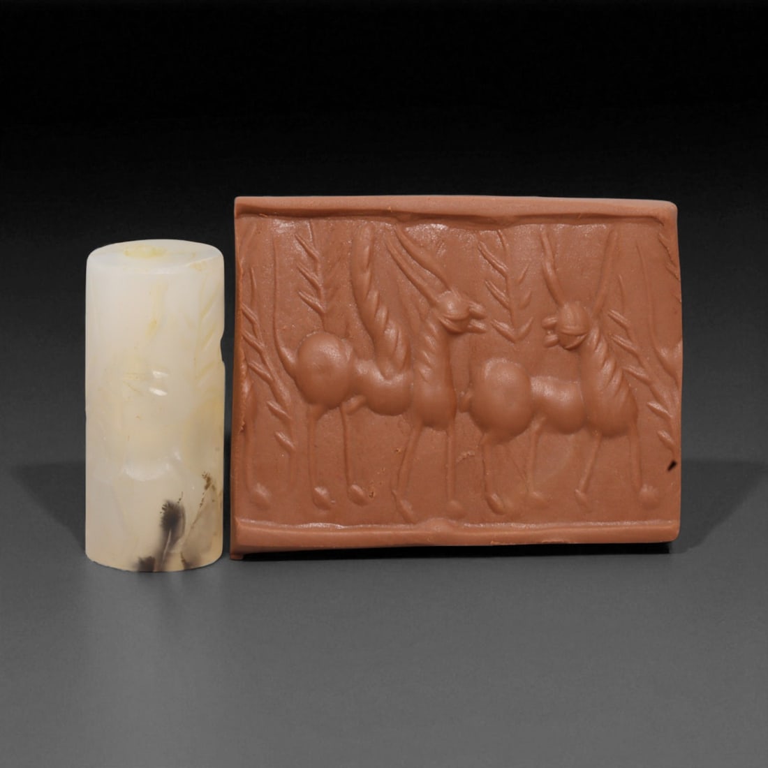 Ancient Neo-Assyrian White Chalcedony Cylinder Seal with Ibex Motif, c. 9th-7th Century BCE 7g (1 of 3)