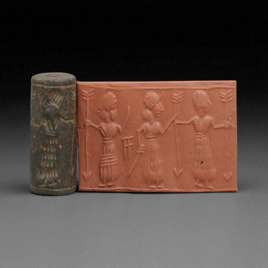 Ancient Mesopotamian Administrative Cylinder Seal, c. 2nd-1st Millennium BCE, 4.2cm: This authentic cylinder seal from ancient Mesopotamia dates to the 2nd to 1st millennium BCE, a time when the art of carving miniature narratives on stone reached remarkable levels of refinement. Seal
