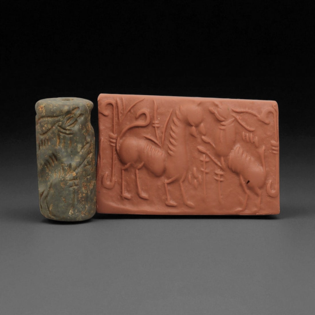 Ancient Mesopotamian Administrative Cylinder Seal, c. 2nd-1st Millennium BCE, 3cm: This authentic cylinder seal from ancient Mesopotamia dates to the 2nd to 1st millennium BCE, a time when the art of carving miniature narratives on stone reached remarkable levels of refinement. Seal