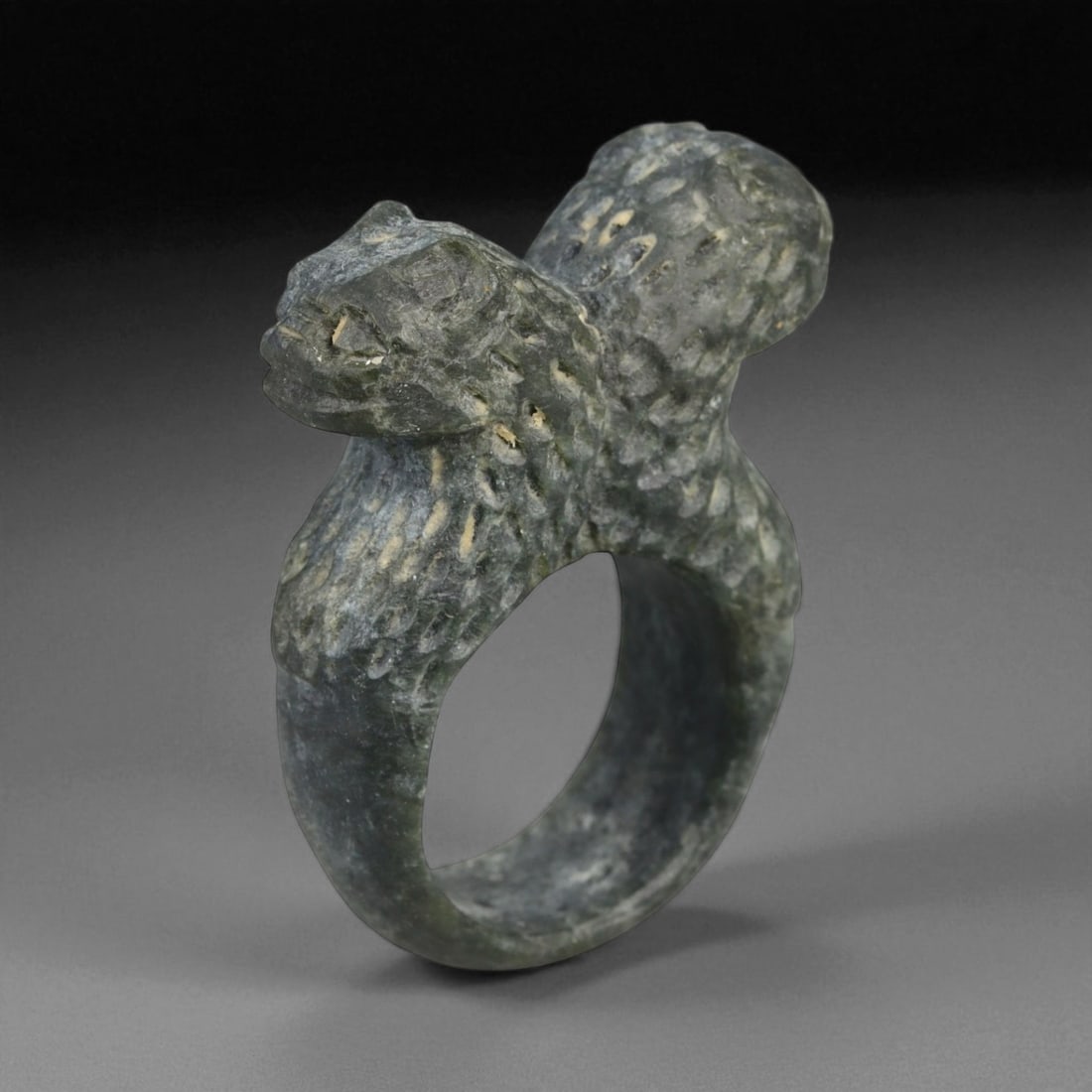 Ancient Parthian Double-Headed Feline Guardian Stone Ring, c. 2nd-3rd Century CE, 4.2cm (1 of 2)