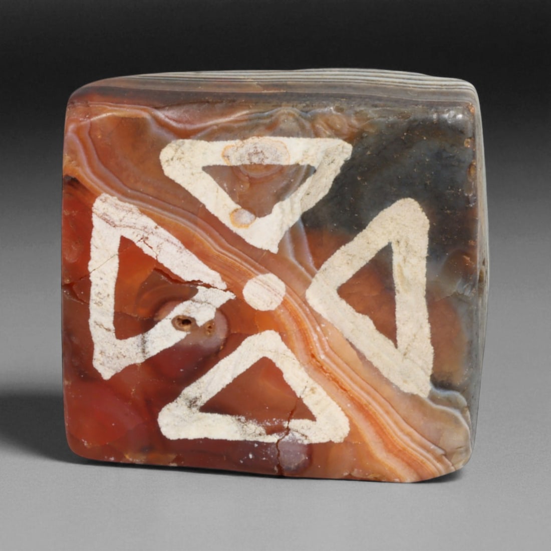 Ancient Silk Road Indo-Himalayan Etched Carnelian Bead, c. 8th-12th Century CE, 2.4cm (1 of 2)