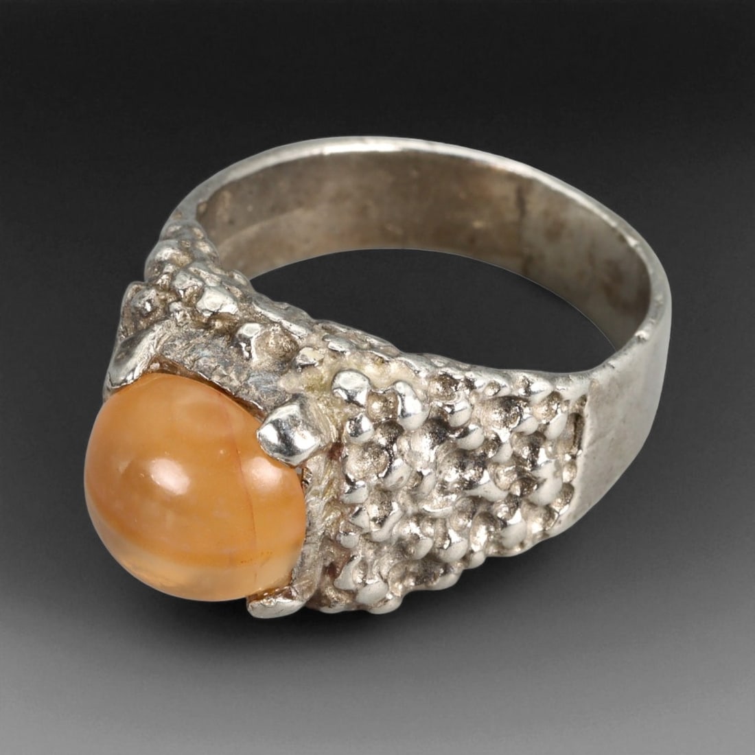 Antique Central Asian Silver Ring with Orange Agate Cabochon, c. 19th-20th Century, US 9 (1 of 3)