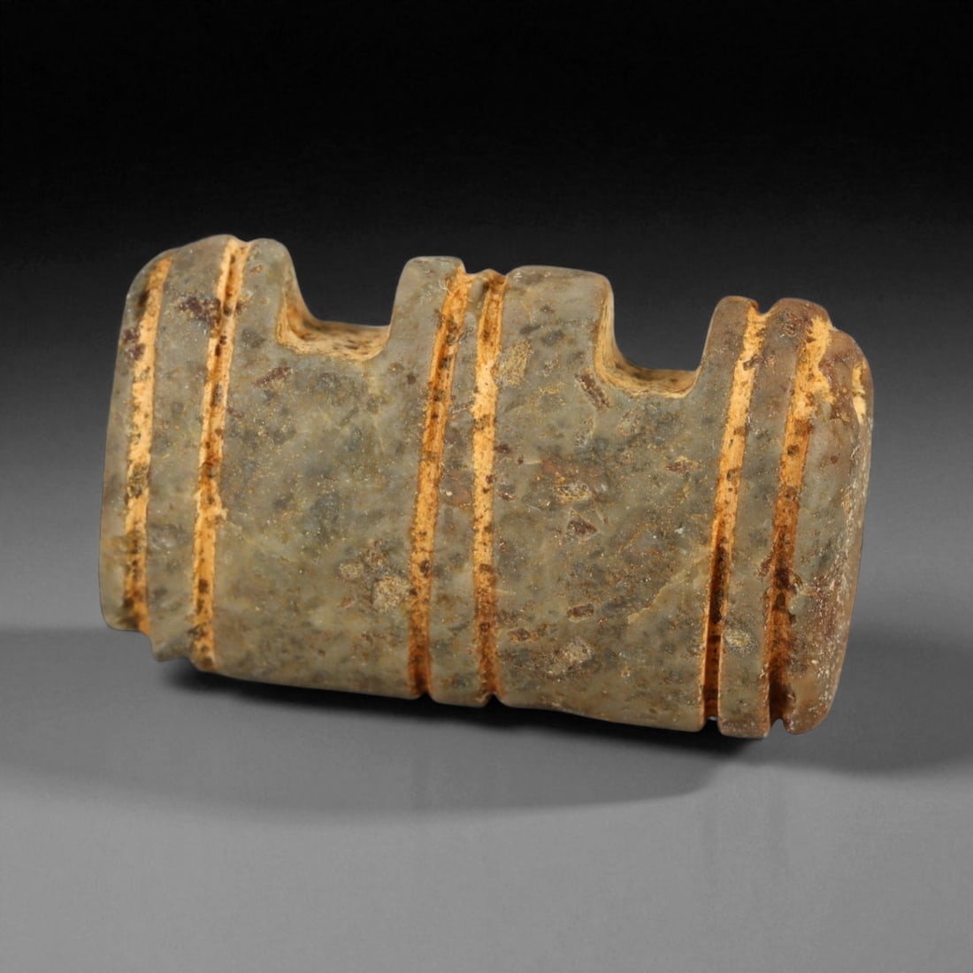 Ancient Persian Banded Stone Amulet, Achaemenid Period, c. 6th-4th Century BCE, 2.8cm: This finely carved banded stone amulet, dating to the Achaemenid Persian period (c. 6th-4th century BCE), reflects the balance of artistry and symbolism characteristic of early Iranian lapidary work.