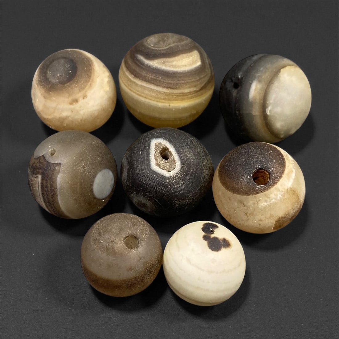 Antique Tibetan Agate and Banded Chalcedony Beads, c. 19th-Early 20th Century, 1.5-2.1cm (1 of 1)
