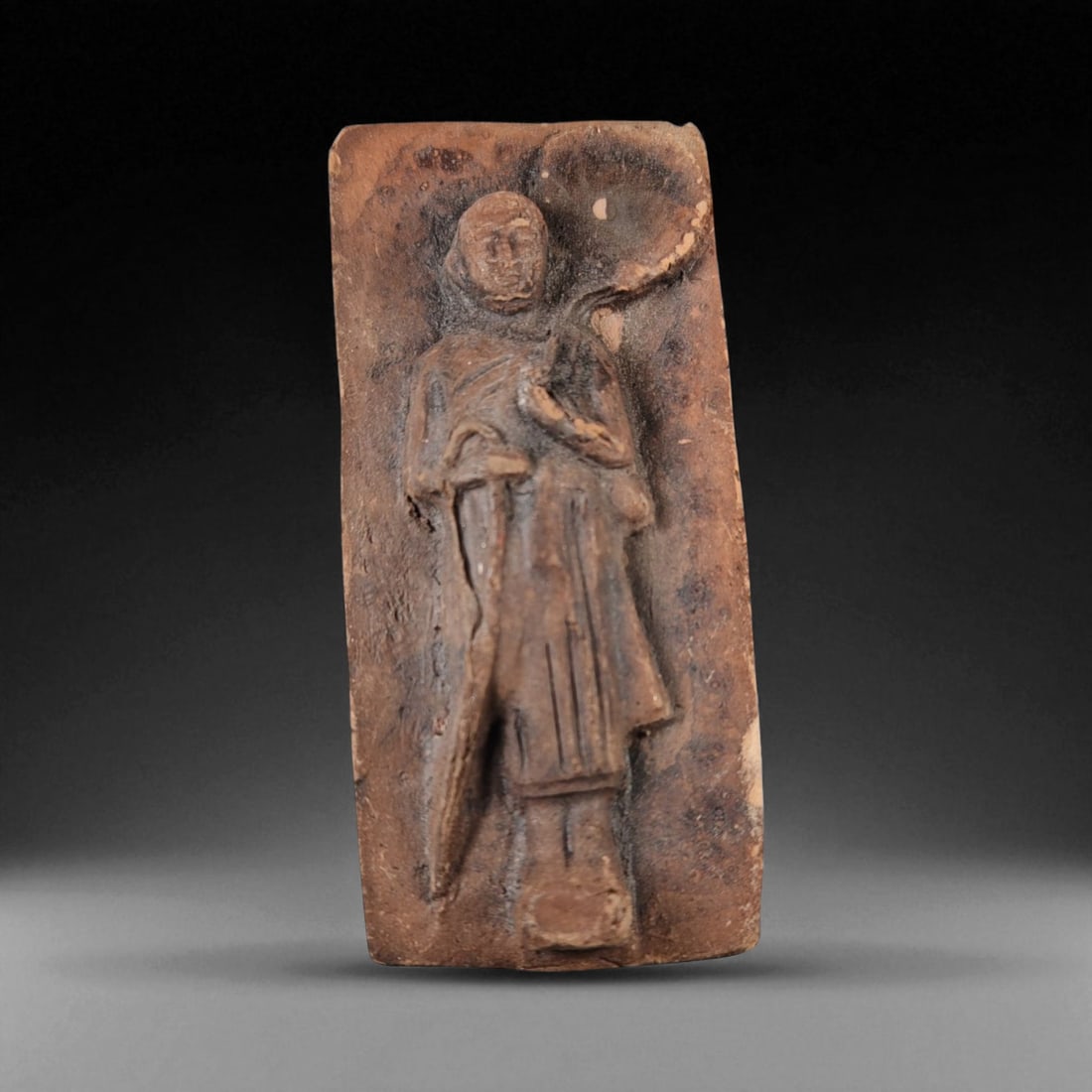 Antique Thai Rattanakosin Phra Leela Walking Buddha Clay Amulet, c. Late 19th-Early 20th Century (1 of 2)