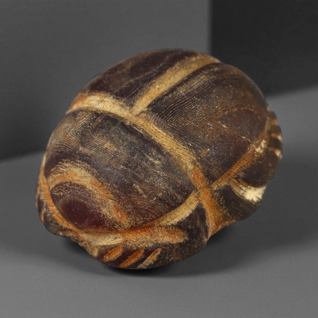 Ancient Egyptian Black Stone Scarab Amulet, c. 19th-18th Dynasty, 1550-1250 BCE, 2cm: This finely carved black stone scarab amulet dates to the height of New Kingdom Egypt, between the 19th and 18th Dynasties (circa 1550-1250 BCE). The scarab beetle, symbolizing Khepri-the solar deity 