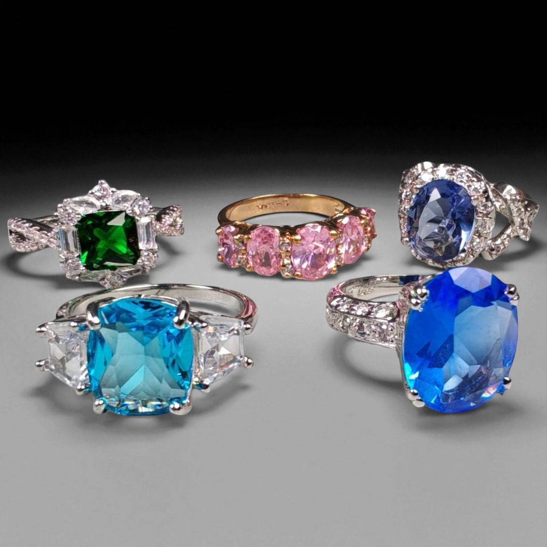 Lot of 5 Vintage and Contemporary Fashion Ring Lot, c. 20th-21st Century: This assorted lot of vintage and contemporary fashion rings offers a vibrant collection of statement pieces showcasing diverse styles, materials, and craftsmanship. Designed for decorative wear rather