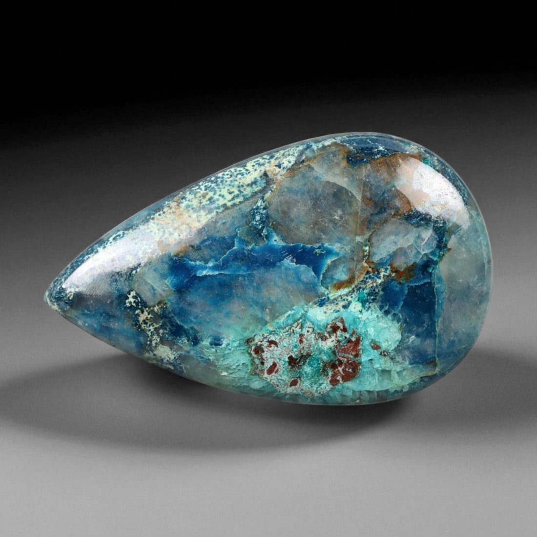 45.95 Carats Azure Blue and Teal Chrysocolla-Malachite Teardrop Cabochon - Natural Congolese Stone (1 of 2)
