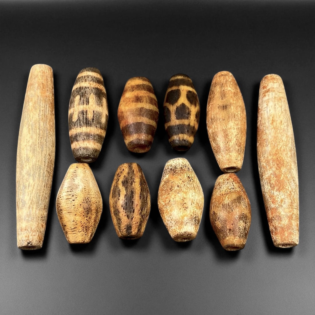 Antique Burmese Pumtek Pyu-Era Patterned Palmwood Beads, c. 18th-19th C., 1.8-4.8cm (1 of 1)