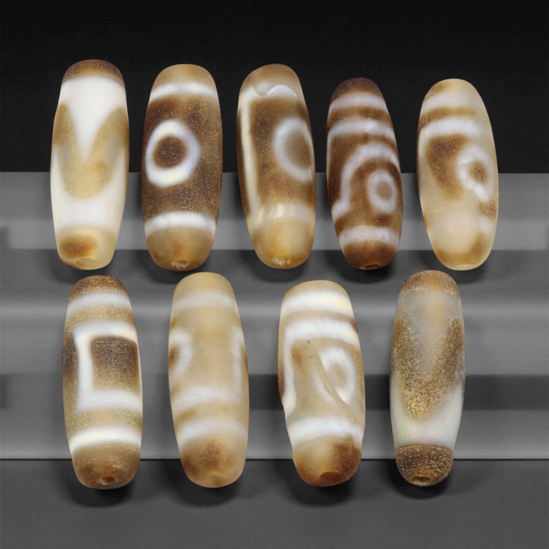 Vintage Tibetan Dzi-Style Agate Beads, c. Mid-20th Century (1 of 1)
