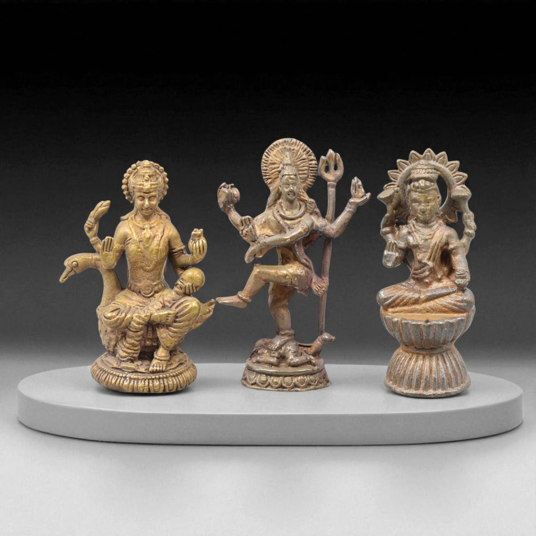 Vintage Thai Bronze Sarasvati, Shiva, and Bodhisattva Amulet Trio, c. 20th Century, 4cm (1 of 2)
