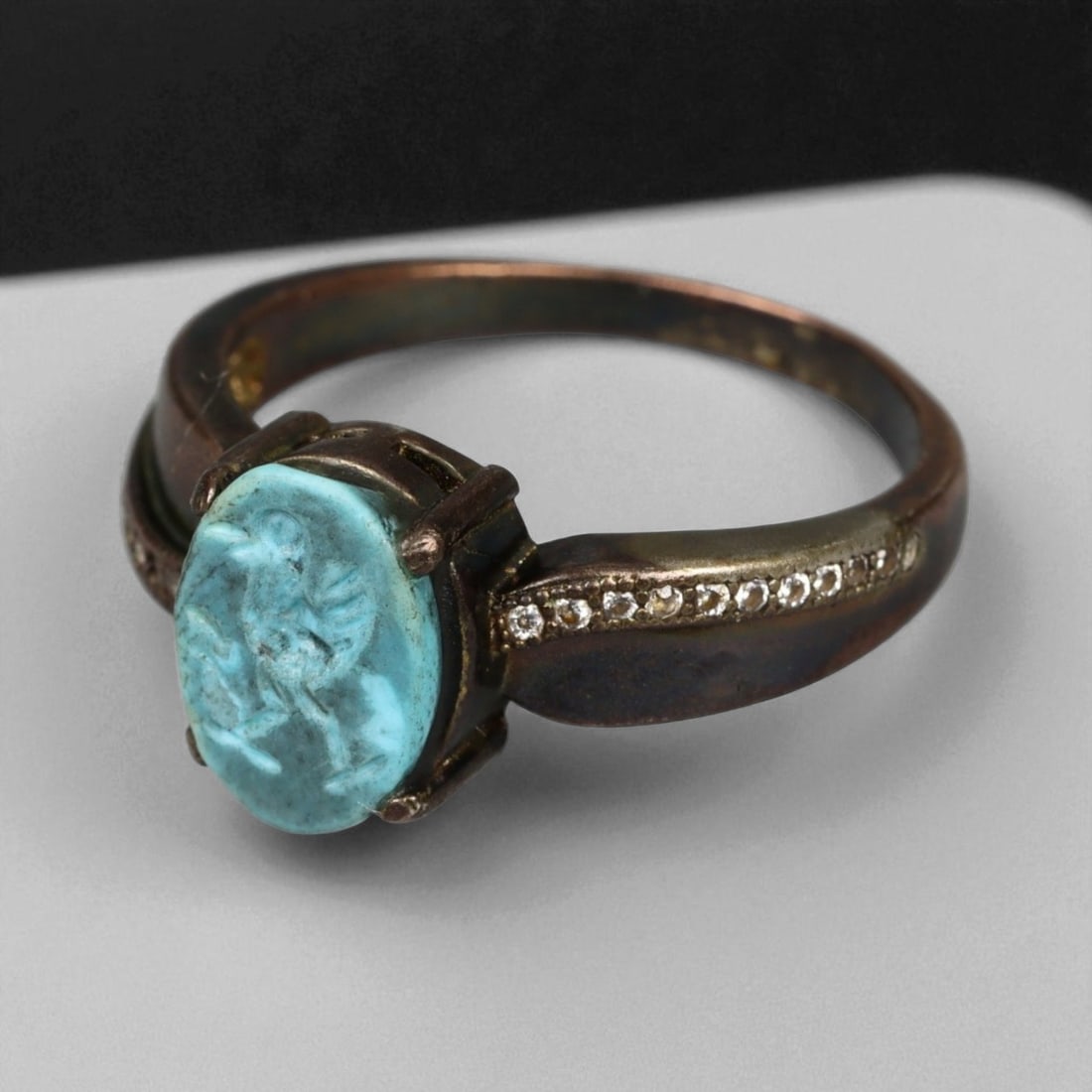 Antique Persian Turquoise Intaglio Silver Ring, c. 19th Century 3g: This refined antique silver ring originates from 19th century Persia, a time when Qajar artisans celebrated both elegance and symbolism in personal adornment. The centerpiece is a polished turquoise i
