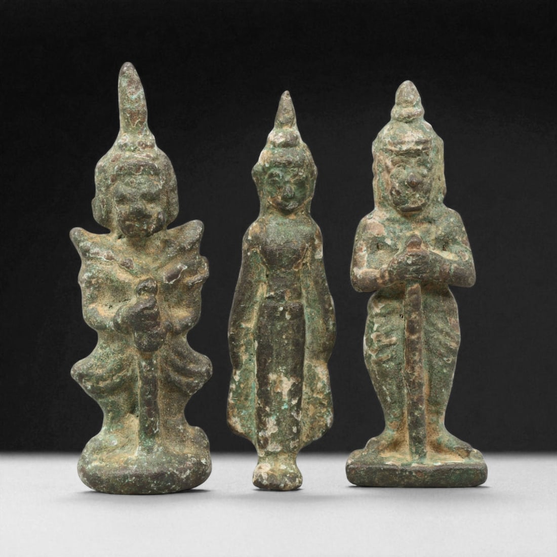 Vintage Thai Bronze Guardian and Buddha Amulet Trio, c. 20th Century (5-6 cm) (1 of 2)