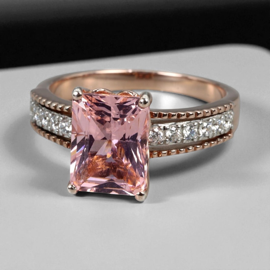 Pink Sapphire Monarch Band Pattern 925 Silver Ring with Chatham Pink Gemstone, 6.75 US (1 of 3)
