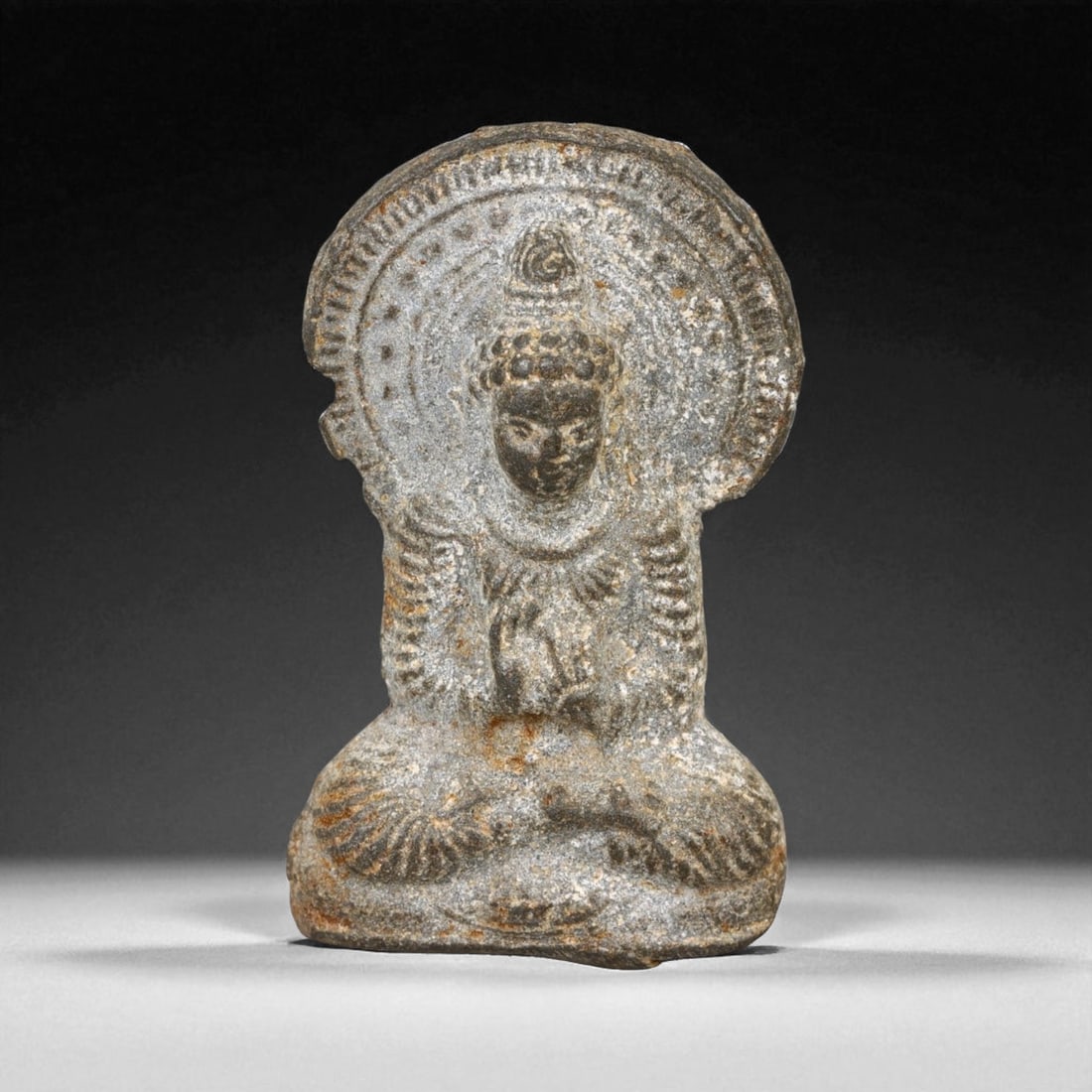 Antique Thai Seated Buddha Haloed Metal Plaque, 19th-20th Century, 20g (1 of 2)