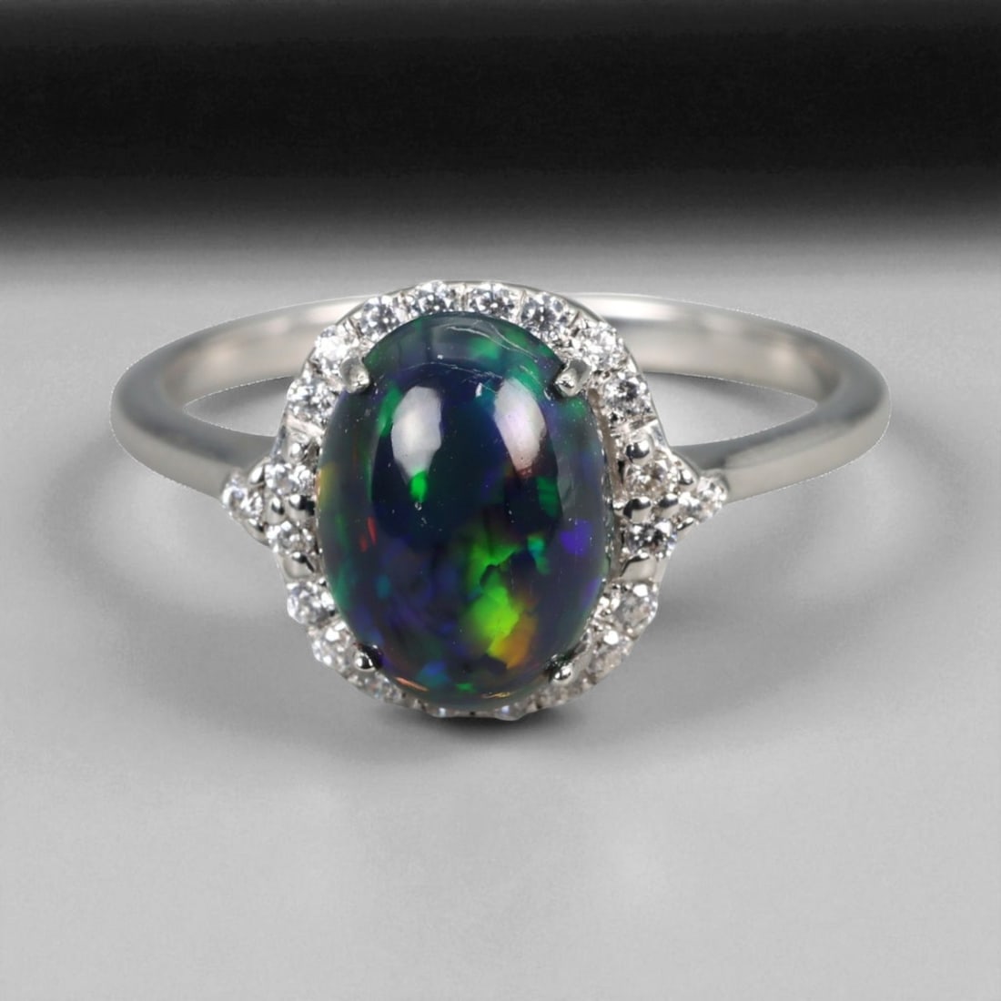 Natural Black Smoked Welo Opal Halo Pattern 925 Silver Ring, 7 US (1 of 3)