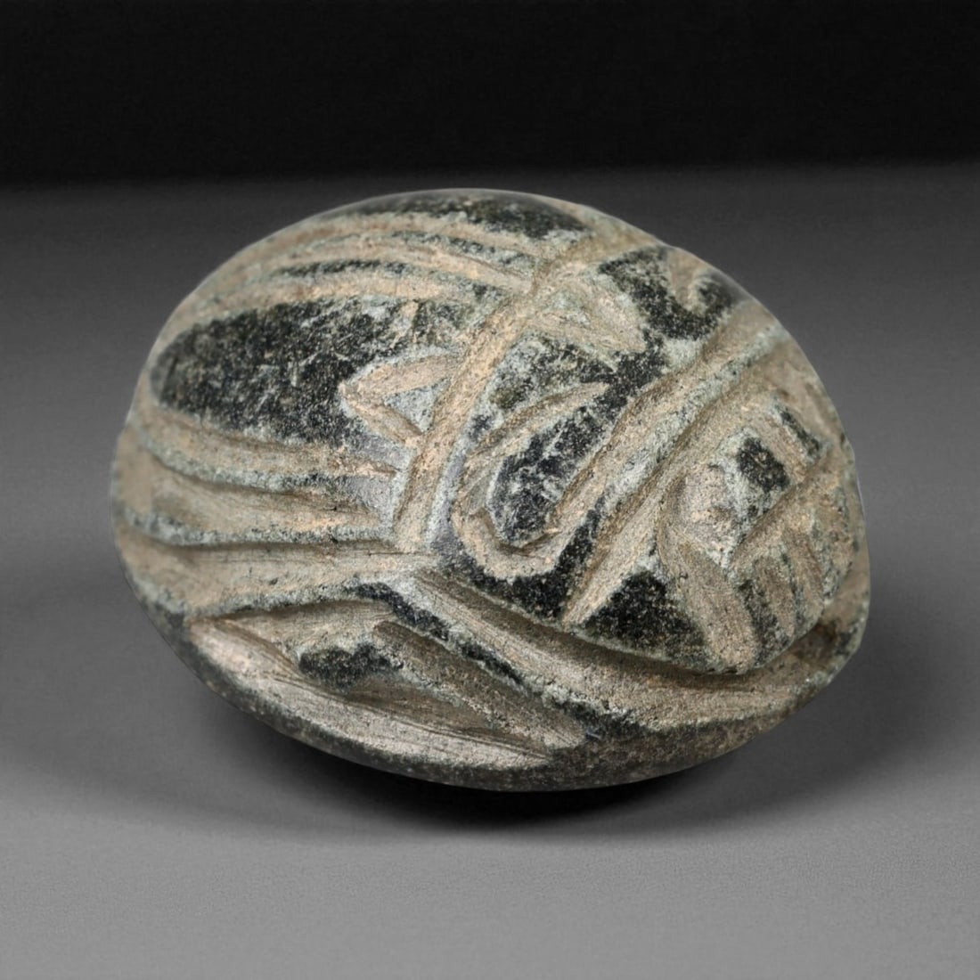 Ancient Egyptian Solar Pattern Steatite Scarab Amulet, c. 18th Dynasty, 7g (1 of 4)