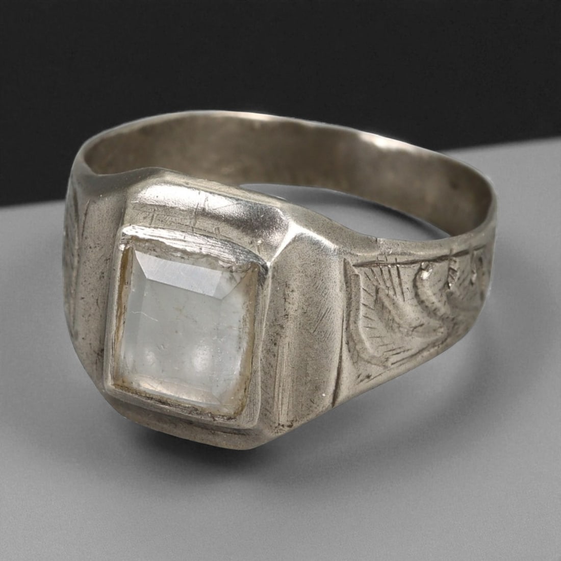 Art Deco Rectangular Quartz-Set Silver Ring, c. 1920s-30s, 3g (1 of 3)