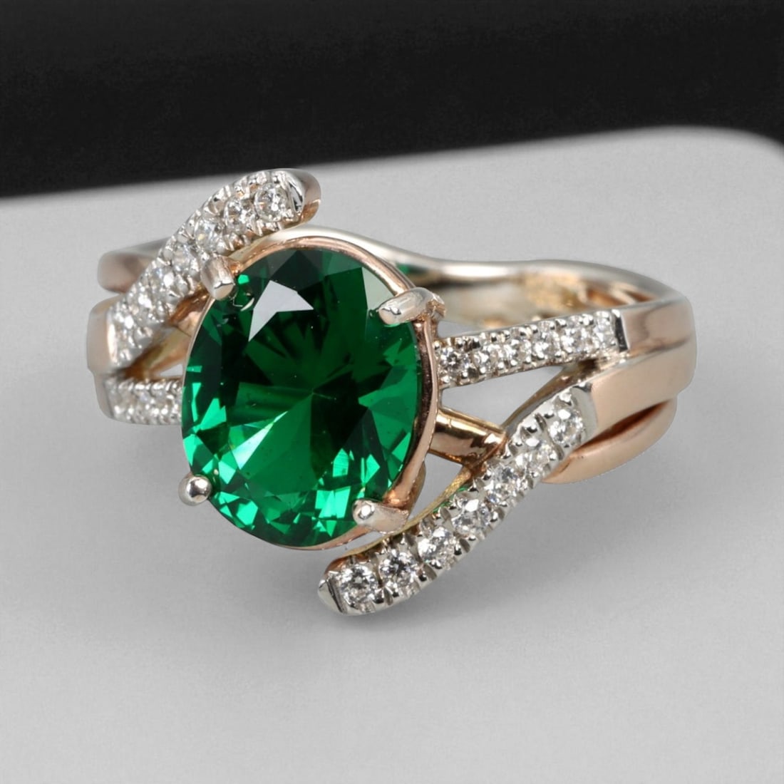 Emerald Vine Twist Pattern 925 Silver Ring with Chatham Green Gemstone, 6.5 US (1 of 3)