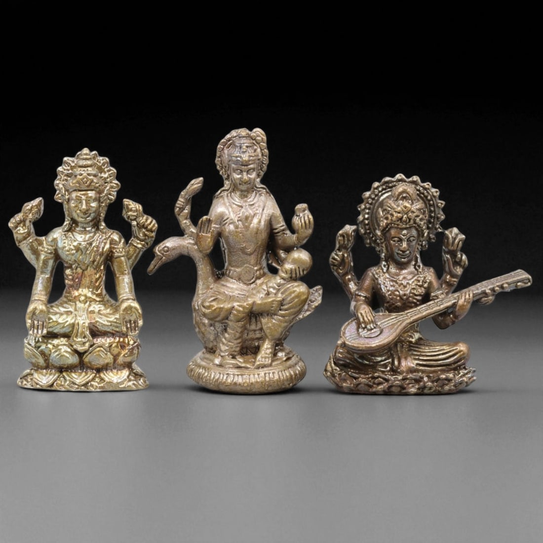 Vintage Thai Hindu Deity Bronze Amulet Trio, c. 20th Century (3-4 cm) (1 of 2)