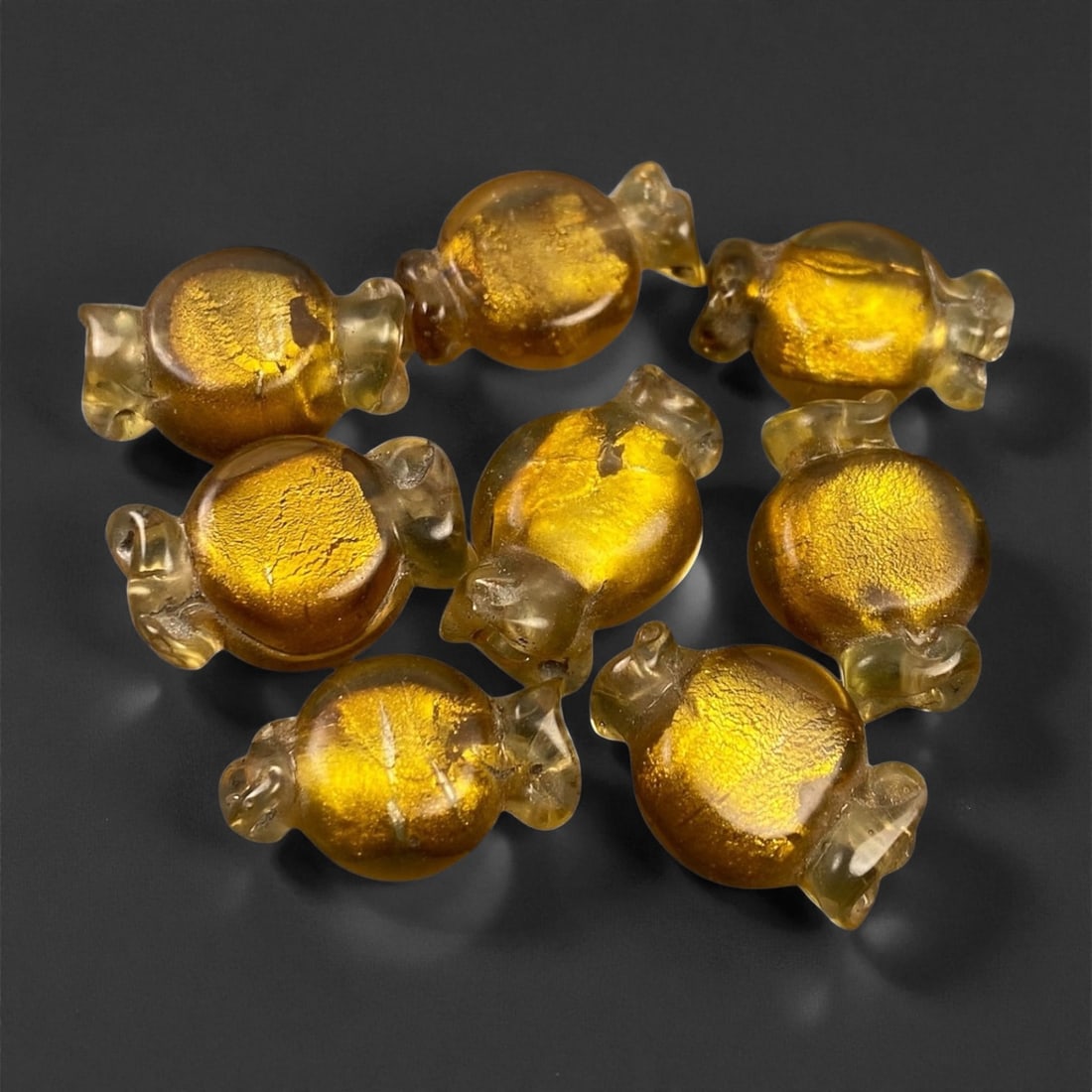 Antique Venetian Murano Gold Foil Glass Beads, c. 19th Century, 1.9cm (1 of 1)